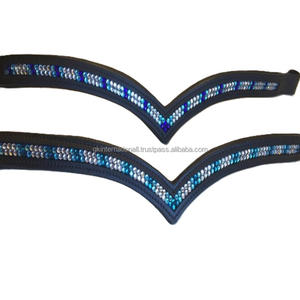 Banda Frontal para Caballo de Cuero Negro Acolchado con Forma de Ola, Personalizada con Doble Hilera de Cristales Multicolores, Diamantes de Imitación Brillantes - Product Image 2