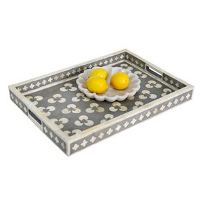 Bandeja Decorativa de Lujo con Incrustaciones de Hueso Rojo Coral Estilo Boho, Bandeja de Resina y Mosaico de Hueso para Mesa de Centro y Tocador - Product Image 6