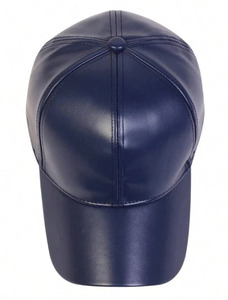 Unisex <b>Navy</b> Blue PU Leather Baseball Cap 6-Panel Fitted Casual <b>Hat</b> for Adults Solid Color Four Seasons Wear - Product Image 2
