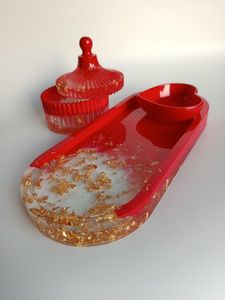Handmade Resin Jewelry Tray Set Glossy Red Oval Decorative Serving Platter <b>Vanity</b> <b>Table</b> Decor - Product Image 5