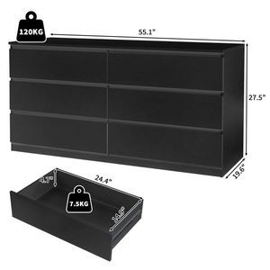 Comò Moderno a 6 Cassetti Nero con Ampio Spazio di Archiviazione, Mobile in Rovere per Camera da Letto, Soggiorno, Ingresso, Seminterrato/Appartamento - Product Image 4