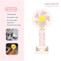 Kipas Mini Genggam Bentuk Bunga dengan Lampu Malam Terintegrasi, Kipas Pendingin USB Portabel dengan Penyangga Ponsel Lepas Pasang, Hadiah untuk Wanita
