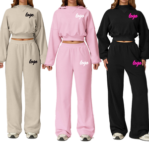 Conjunto Deportivo Informal de Dos Piezas para Mujer, Chaqueta Holgada, Pantalones Anchos, Sudadera con Capucha, 500gsm 400gsm, Personalizado - Product Image 1