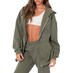 Conjuntos Deportivos Casuales de 2 Piezas para Mujer, Sudadera Corta con Cierre y Pantalones, Trajes Deportivos de Otoño (Con Diadema) - Product Image 1