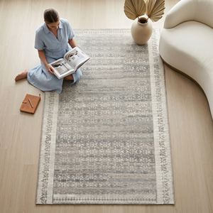 DECORDEC Tapis moderne en laine tuftée à la main, motif géométrique vieilli, bleu clair ivoire, à poils moyens, antidérapant, écologique et épais - Product Image 4