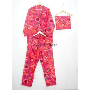 Conjunto de Pijama de Lujo para Damas de Honor, 100% Algodón, Suave, Transpirable, de Secado Rápido, con Estampado Floral, Estilo Indio, Largo, para Verano/Invierno - Product Image 3