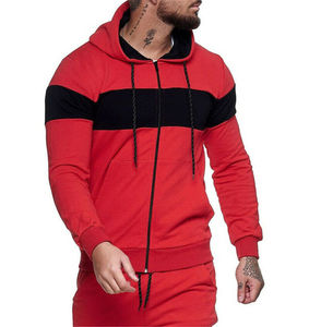 Sudadera con Capucha Roja Unisex, Corte Ajustado, Bloques de Color, Cierre de Cremallera, Informal, Tejida, para Otoño, 100% Algodón, Secado Rápido, con Bolsillos - Product Image 1