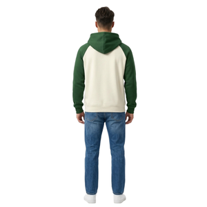 OEM Two Tone Raglan Sleeve Sport Hoodies Forest Green and Cream Contrast Pullover High Quality Streetwear men's Hoodies - Product Image 5