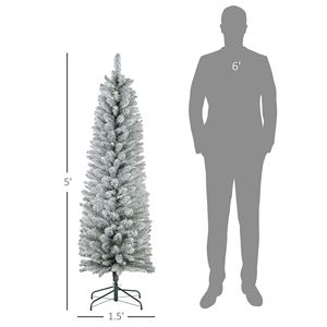 Albero di Natale Artificiale a Forma di Matita 5ft con Rami Innevati e Base in Metallo per Decorazioni Natalizie - Product Image 3