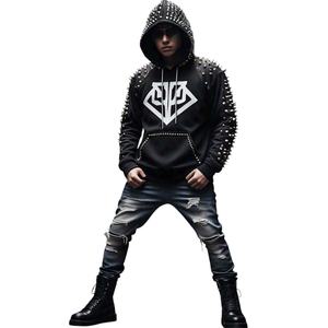 Sweats à capuche personnalisés de haute qualité pour hommes sweat à capuche avec fermeture éclair vente en gros tissu tricoté avec strass sérigraphié sweats à capuche pour hommes à la mode d'hiver - Product Image 1