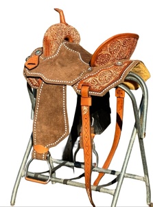 2025 marrón Roughout Floral cuero caballo sillín portátil occidental montar caballo sillín occidental doma sillas para caballos cuero - Product Image 2