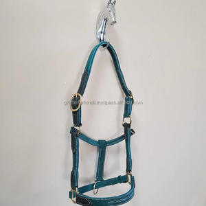 Licol de cheval rembourré en cuir bicolore teal, cousu fantaisie, personnalisé en gros, taille Full Cob, avec boucle et anneaux en laiton massif - Product Image 5