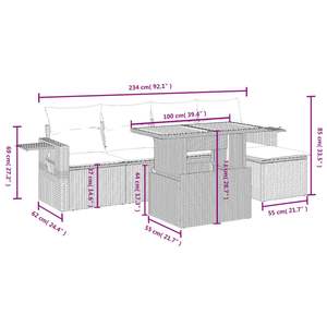 Ensemble de canapé de jardin à 6 places avec accoudoirs réglables, en rotin PE noir, confortable et élégant, meubles d'extérieur - Product Image 3