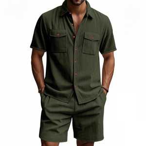 Conjunto de Camisa y Pantalones Cortos de Pana para Hombre, Estilo Casual de Verano, Dos Piezas, Transpirable y Ligero, OEM Privado - Product Image 6