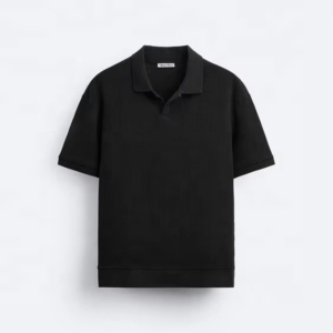 Wholesale Men's Black <b>Half</b> Sleeve for <b>Shirt</b> 100% Cotton Jersey Woven Solid Casual Front Logo <b>Button</b> Regular Fit 240g - Product Image 3
