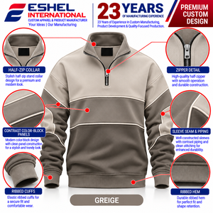 เสื้อสเวตเชิ้ตแบบซิปครึ่งตัว ผ้าคอตตอนผสม ผลิตโดยผู้ผลิตเสื้อผ้า OEM สำหรับแบรนด์ส่วนตัวและคำสั่งซื้อจำนวนมากสำหรับผู้ซื้อ B2B - Product Image 1