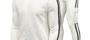 Men's <b>White</b> Tracksuit Full Zip <b>Jacket</b> And Pants Set With Black Stripes Sporty Casual Wear Breathable Polyester Material Spring - Product Image 5