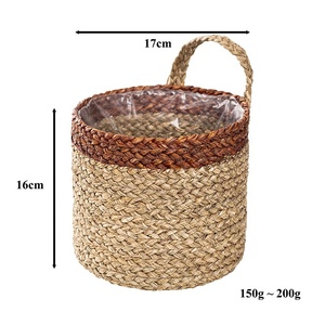 Panier de rangement rond en jonc de mer avec poignées, organisateur suspendu rustique multi-usages pour la maison - Product Image 3