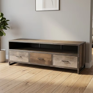 Consola para TV Alben con Puerta Corredera de Ratán, Estilo Escandinavo, Acabado Natural Ecológico para Sala de Estar, Dormitorio o Resort - Product Image 1