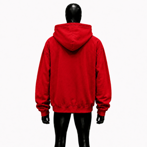 Custom <b>Red</b> Oversized <b>Hoodie</b> <b>Men</b> Streetwear Pullover With Curved Seam Design Drop Shoulder Casual Fashion Hooded Sweatshirt Top - Product Image 2