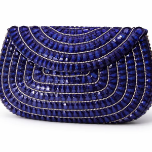 Bolso de mano azul con cuentas, adornado con metal, para fiesta, boda, o noche, hecho a mano, con mosaico, para mujer - Product Image 1