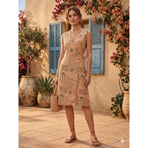 Free Size Korean Geometric Y2K Natural Bohemian Indian Woven Silk Straight Tailored A-Line Knee-Length V-neck Washable Kimono - Product Image 1