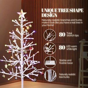 8ft bianco per interni albero di natale luci stelle Top forma di abete innevato 80 rami 80 colori caldi 8 modalità di telecomando quattro colori - Product Image 4