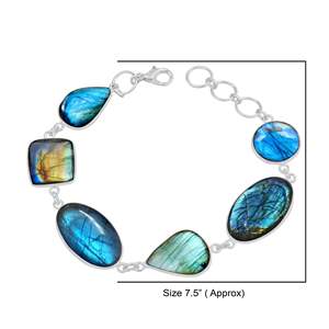 Bracelet Géométrique Bohème pour Femme, Qualité Supérieure, Plaqué Argent, Véritable Labradorite, Sertissage Multi-Gemmes - Product Image 3