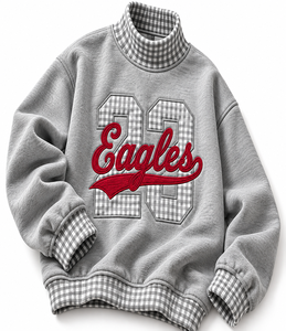 Pull-over col roulé personnalisé pour femme, motif gingham, coupe oversize, hiver, 100 % coton molletonné, manches longues, avec logo, vente en gros - Product Image 6