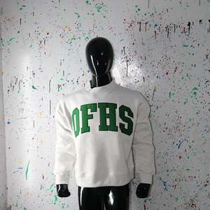 OFHS ASH GREY <b>Mock</b> <b>Neck</b> Sweatshirt 100% GREEN Applique Embroidery wide <b>neck</b> Sweatshirt Finer Threads - Product Image 3