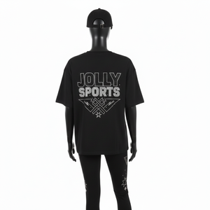 Ensemble haut de gamme pour femmes : t-shirt en coton 200 GSM et legging extensible en spandex avec logo en strass noir imprimé par transfert thermique - Product Image 3