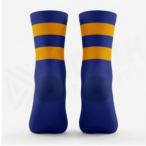 Blue Crew <b>Socks</b> With Yellow Stripes <b>Breathable</b> Knitted Casual <b>Socks</b> For Adults - Product Image 2