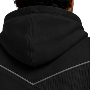 Sweat à capuche noir personnalisé pour homme en molleton de coton épais, broderie géométrique, streetwear, marque privée, fabricant OEM - Product Image 5