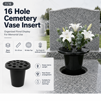 Support de fleurs pour tombe en plastique noir à 16 trous, pour décoration de pierre tombale, vente en gros