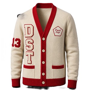 Custom Greek Letters DST Red Sorority <b>Cardigan</b> V Neck Women's Acrylic Knitted Button Breathable Sisterhood <b>Long</b> Sleeve - Product Image 1