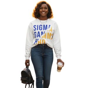 Sudadera Casual de Forro Polar con Estampado Gráfico de la Hermandad Griega Sigma Gamma Rho, Cuello Redondo, Blanca, para Mujer - Product Image 1