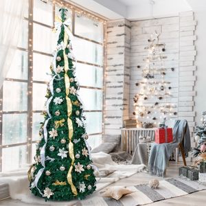 Albero di Natale Pre-Illuminato da 2,1 m con 200 Luci Calde, Albero Artificiale Pop-Up con Telecomando, Materiali Dorati e in PE - Product Image 5