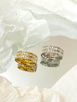 Wasserdichter 18K Vergoldeter PVD Doppellinien Zirkonia Luxus Ehering Antiallergischer Titan-Stahl Braut Versprechen-Ring