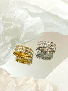 Waterproof PVD Plated Double Line Cubic Zirconia Wedding <b>Ring</b> Anti Allergy <b>Titanium</b> Steel Bride Promise Band Wholesale - Product Image 5