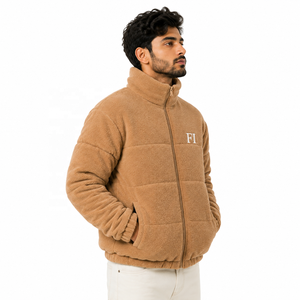 Custom Sherpa Fleece Puffer Men's Jackets <b>Winter</b> Zip Up Thermal Fleece Boxy <b>Thick</b> Streetwear Funnel Neck Puffer Wholesale <b>Coat</b> - Product Image 4