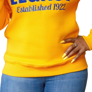 Sweat-shirt en chenille Sigma Gamma Rho Legacy pour femme, broderie or et bleu, mélange de coton, manches longues, coupe décontractée et élégante - Product Image 3