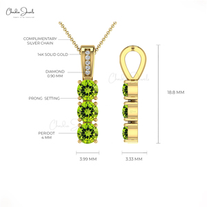 Handcrafted 14k Solid Gold Prong Set Natural 0.75 Cts <b>Peridot</b> <b>Pendant</b> With 0.9mm Diamond Customized <b>Pendant</b> Jewelry Manufacturer - Product Image 3