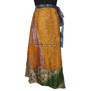 Stylish Pareo Long <b>Silk</b> Wrap <b>Skirt</b> Newest Design Recycled Reversible <b>Silk</b> Sari Indian Printed Long Length Wrap Women's India - Product Image 5