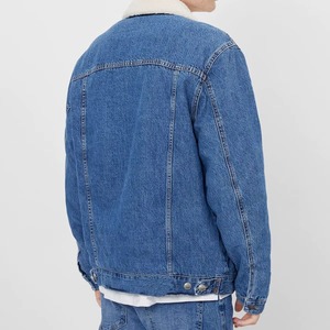 <b>Men's</b> Blue Classic Fit Denim <b>Jacket</b> with <b>White</b> Sherpa Collar Button Up Trucker Style Jean <b>Jacket</b> OEM Wholesale Factory Supply - Product Image 5