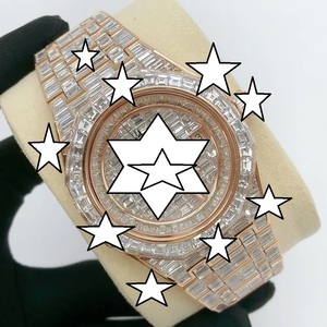 Montre bracelet de luxe en acier inoxydable avec pierres baguette glacées, mouvement mécanique, cadran 41 mm, pièce de mode affirmée - Product Image 2