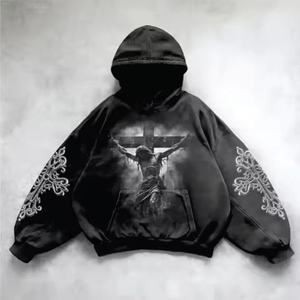 Sweat à capuche vintage gothique 2026 personnalisé streetwear homme 350 g/m² molleton bouclette lourd coupe classique DTG sérigraphie uni hiver - Product Image 1