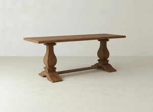 Table à manger en bois massif artisanale avec base à double piétement, design rustique classique pour salle à manger, restaurant et hôtel boutique - Product Image 6