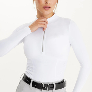 Haut d'équitation à manches longues pour femme, blanc, respirant, en tricot, spandex, polyester, taille haute, vêtements d'équitation - Product Image 5