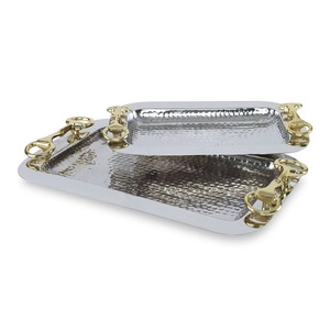 Elegant Rectangular Mirrored Serving <b>Tray</b> with Gold Floral Handles for Luxury Home Decor and Decorative Tabletop Display - Product Image 5