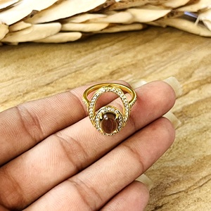 Trendy New Boho Geometric <b>Ring</b> Brass <b>Rings</b> For Women 18k Gold Plated Vintage <b>Statement</b> Quartz Fashion Jewelry Wholesale/OEM/ODM - Product Image 3